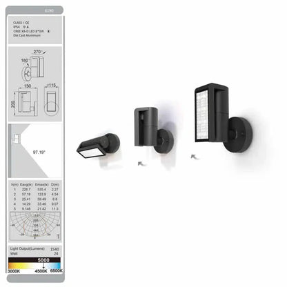 Lutec Wall Light LED  6190  Dimensions.