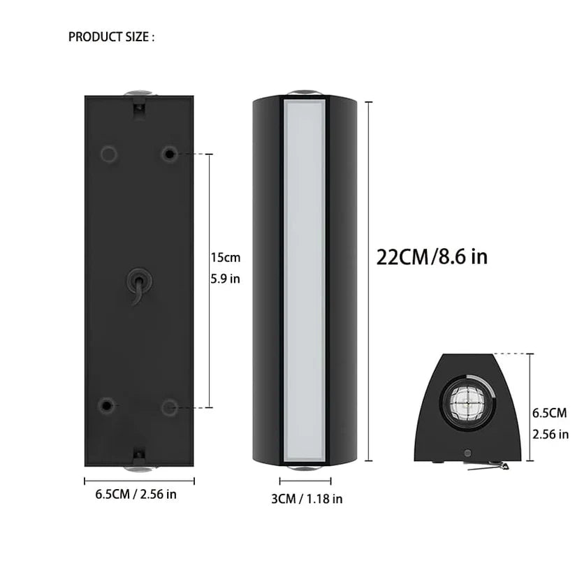 Modern 3-Sides LED Wall Light Dmensions